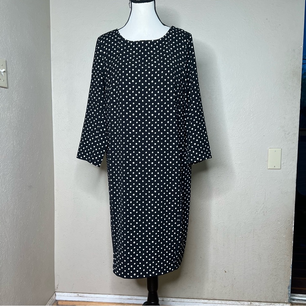 Lands End black white dot l/s sheath dress